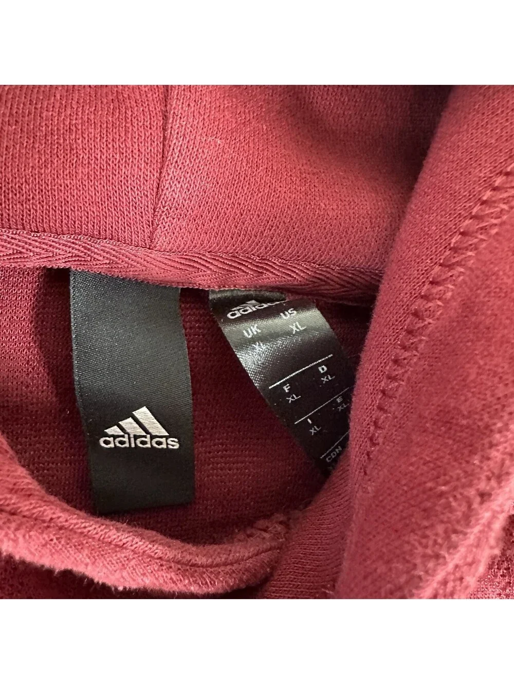 Adidas Hoodie Sweatshirt Mens XL Red Maroon 3 Stripe Embossed Pockets Pullover
